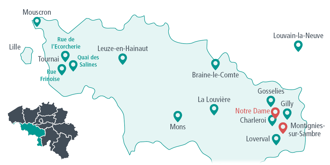 HELHa 14 sites in Hainaut, Belgium